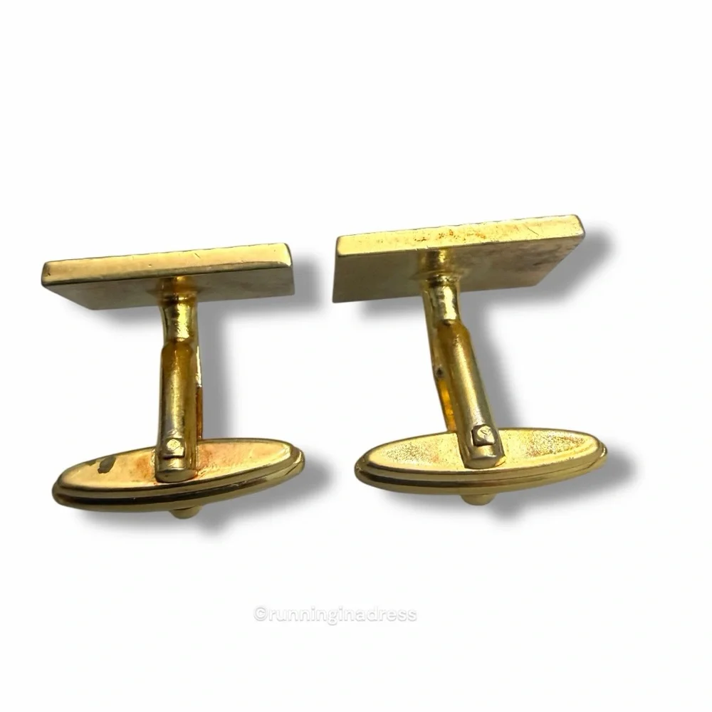 VTG 1980s Nina Ricci Gold Ribbon Textured N Monogram Cufflinks